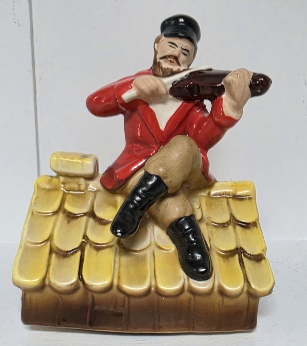 Vintage Fiddler on the Roof Handpaint Ceramic Music Box Rotating Sunrise Sunset